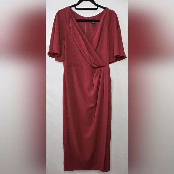 NWT Women's Maggy London Short Sleeve Faux Wrap Side Drape Dress - Red - Size 12 - Picture 1 of 8